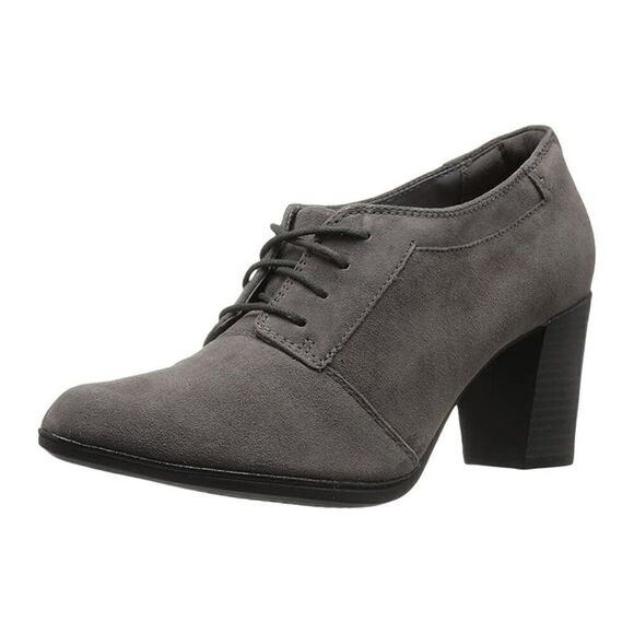 Clarks Araya Hale Gray Suede Lace-Up Block Heel Shootie - Picture 1 of 7